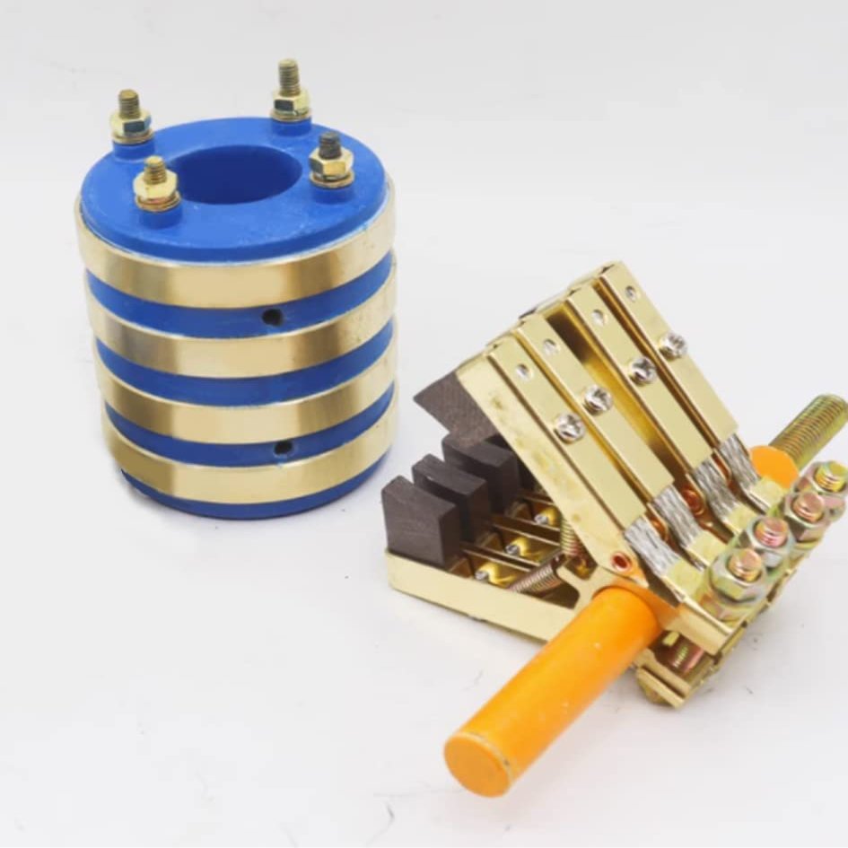 4 Ways,Generator Collector Ring,Bus Rings,Motor Collecting Ring, 4 Conductive Copper Slip Ring + Carbon Brush (Inner Diameter 50mm)