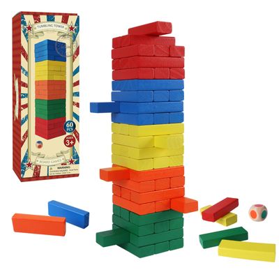 GOTHINK Wooden Blocks Stacking Game with Storage Box, 60PCS Toppling Colorful Tower Building Blocks Balancing Puzzles Montessori Toys Learning Sorting Family Games Educational Toys Gifts for Kids