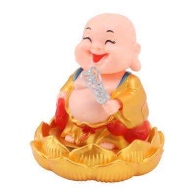 Miokycl Solar Buddha Statue Solar Nodding Maitreya Car Ornament Decoration Shaking Head Toy for Wealth and Fortune (Gold Clothes)