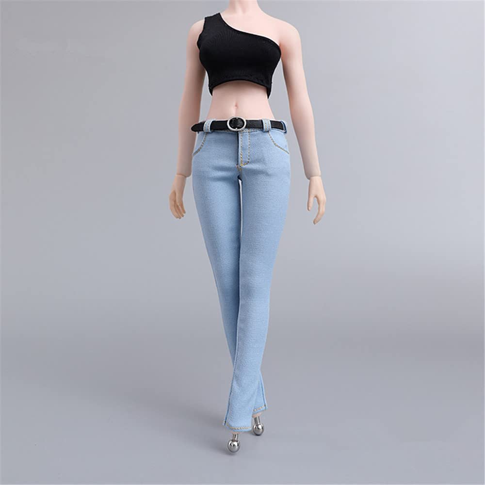 Fremego 1/6 Scale Female Clothes,Tank Top Jeans Clothes Vest Shorts Pants Trousers Costume Outfit Clothing for 12inch Female Action Figure Body (Vest + Jeans Pants 1)
