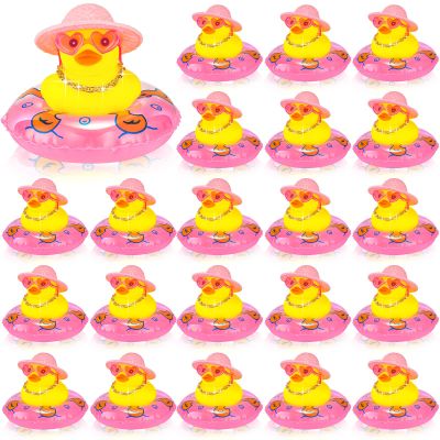 Sotiff Mini Rubber Ducks Bulk for Kids Children Cute Yellow Duck Toy for Dashboard of Car Ornaments with Sunglasses Swim Ring Mini Hat Necklace for Birthday Party Gift(24 Sets,Sweet)