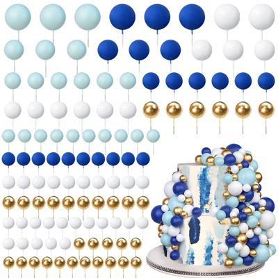 113 PCS 5 Size Colorful Balls Cake Topper Foam Ball Cake Decorations Ball Shaped Cake Insert Topper for Birthday Baby Shower Wedding Decoration Supplies