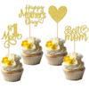 24 Pack Happy Mother's Day Cupcake Toppers Glitter Number 1 Mom Love Heart Best Mom Cupcake Picks for Women Birthday Happy Mother's Day Theme Party Cake Decorations Supplies Gold view 1