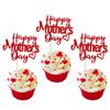 24 Pack Happy Mother's Day Cupcake Toppers with Glitter Hollow Heart Love Mother Best Mom Cupcake Food Picks Women Birthday Happy Mother's Day Theme Party Cake Decorations Supplies Red view 1