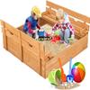 Costzon Kids Sandbox with Lid, 47 x 47in Sand Pit w/ 2 Convertible Bench Seats & Protective Bottom Liner, Cedar Wood Outdoor Sand Box for Backyard Home Lawn Garden Beach (with Backrest) view 1