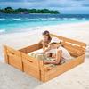 Costzon Kids Sandbox with Lid, 47 x 47in Sand Pit w/ 2 Convertible Bench Seats & Protective Bottom Liner, Cedar Wood Outdoor Sand Box for Backyard Home Lawn Garden Beach (with Backrest) view 2