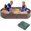 Costzon Kids Sandbox with Cover, HDPE Child Sand Pit w/Detachable Built-in Seating & Bottom Liner for Backyard Lawn Garden Beach, Outdoor Sand Box for Kids Age 3+ (Elliptical) view 1