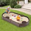 Costzon Kids Sandbox with Cover, HDPE Child Sand Pit w/Detachable Built-in Seating & Bottom Liner for Backyard Lawn Garden Beach, Outdoor Sand Box for Kids Age 3+ (Elliptical) view 2