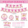 172 Pcs Princess Birthday Party Supplies Serves 24 Include Castle Tablecloth Pink Princess Birthday Banner Party Plates and Napkins Tableware Set for Girls Theme Decorations view 2