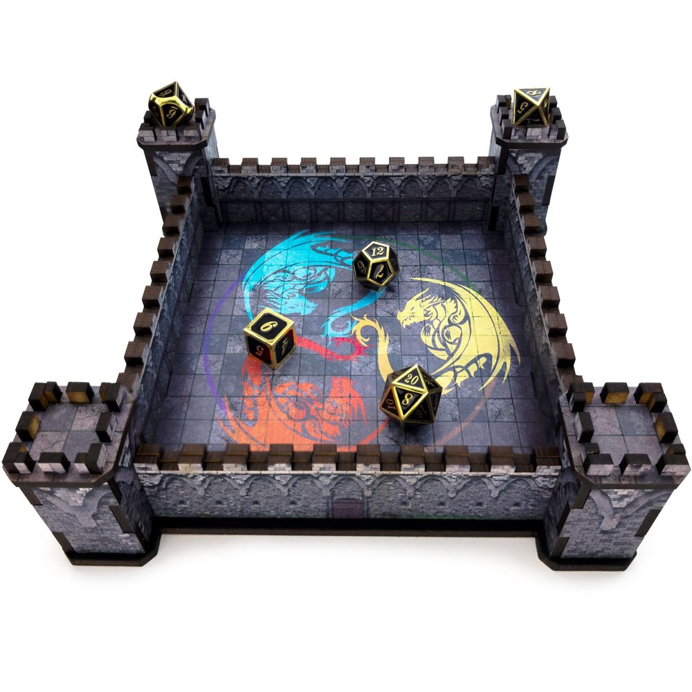 Castle Dice Rolling Tray | Square Wooden DND Dice Tray | Full Color | USA | Dungeons and Dragons