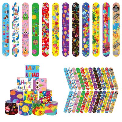 48 Pcs Happy Birthday Slap Bracelets for Kids Birthday Party Slap Bracelets Bulk Snap Bracelet Party Favors Supplies for kids&teens Gifts Teacher Classroom School Favors Prizes Exchanging Gifts