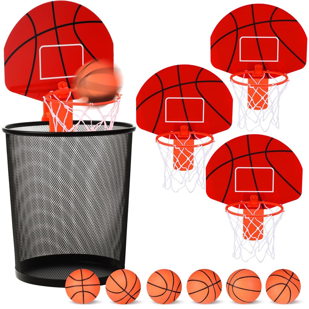Honoson 3 Sets Indoor Trash Can Basketball Game Set Includes 3 Mini Clip on Basketball Hoop with Backboard 6 Inflatable Ball 3 Pump Office Decompression Toy Birthday Gift(Classic)