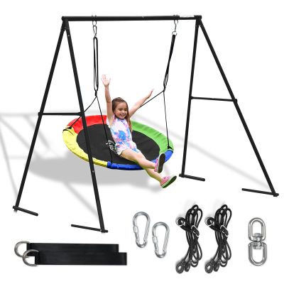 440lbs Swing Set-43 Saucer Tree Swing&71 High A Frame Swing Stand Heavy Duty,All Weather Resistance,Durable&Sturdy Textiline &Power-Coated Tubes,Suit Kids Backyard Outdoor(4clr+bk)