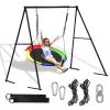 440lbs Swing Set-43 Saucer Tree Swing&71 High A Frame Swing Stand Heavy Duty,All Weather Resistance,Durable&Sturdy Textiline &Power-Coated Tubes,Suit Kids Backyard Outdoor(4clr+bk) view 1