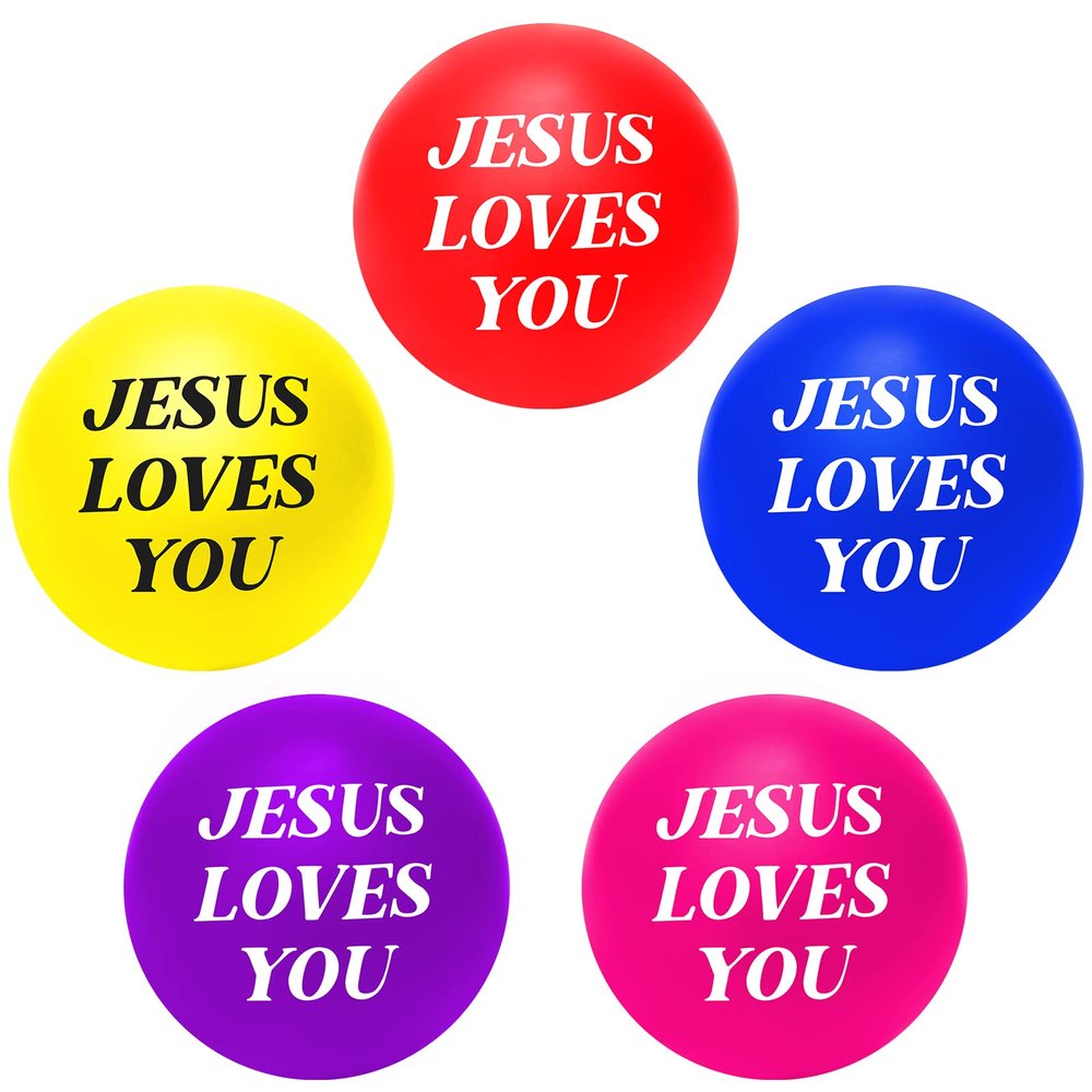 20 Pcs Valentine's Day Stress Ball Jesus Loves You Stress Balls Stresses Reliever Toys Valentines Party Favor Foam Bouncy Fidget Balls Bulk for Valentine Party Gift, 1.57 Inch(Colorful)