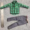 1/6 Scale Fashion Casual Green Plaid Shirt+Jeans Belt Suit Model view 2