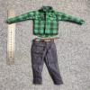 1/6 Scale Fashion Casual Green Plaid Shirt+Jeans Belt Suit Model view 3