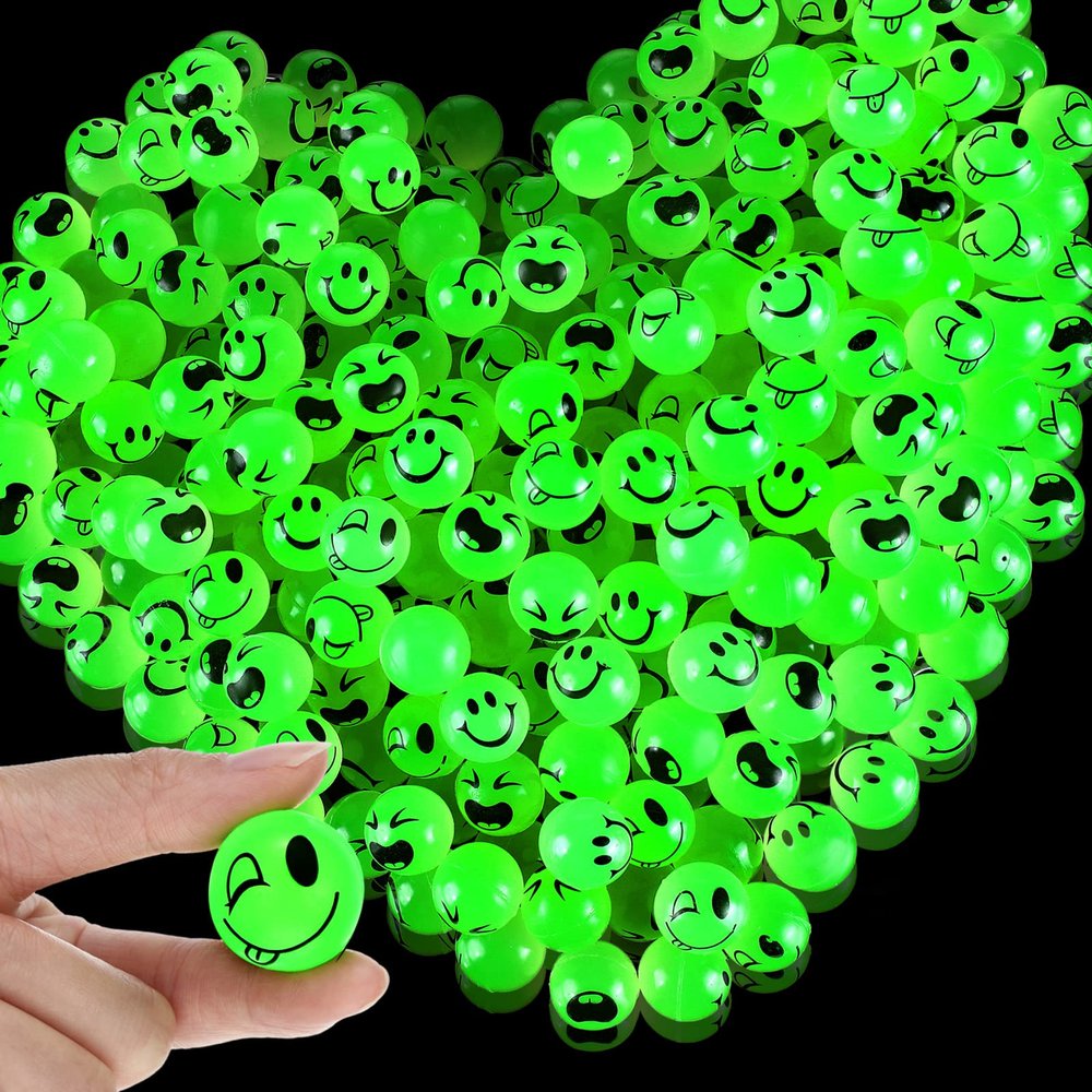 Deekin 300 Pack Bouncy Balls Bulk Glow in the Dark Smile Face 1 Inch Mini High Bounce Bouncy Balls 3 Facial Styles for Kids Teens Party Birthday Favors Goodie Gift Bag Fillers