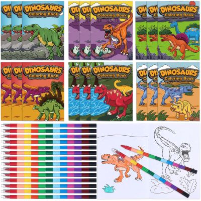 24 Pieces Mini Dinosaur Coloring Books, Dino Painting Drawing Book Small Color Booklets Party Favors Coloring Book Designs Creative Activity Birthday Party Supplies