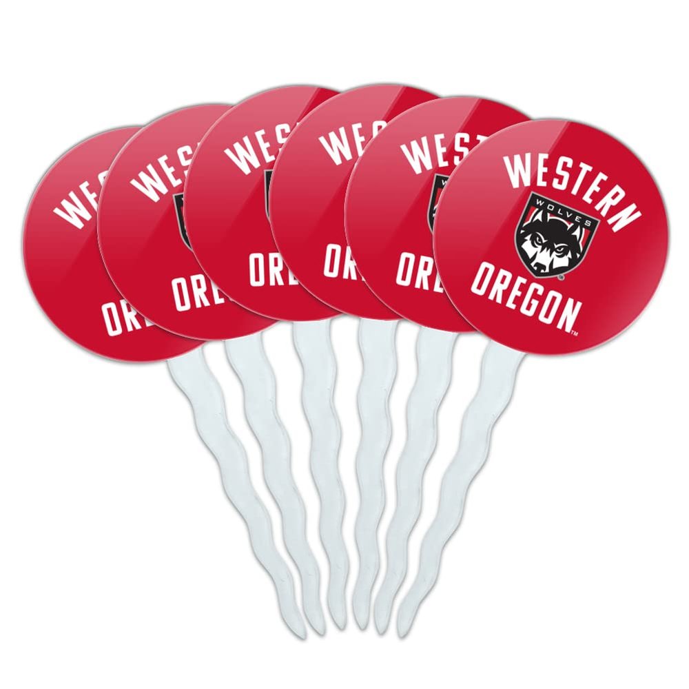 Western Oregon University Wolves Logo Cupcake Picks Toppers Decoration Set of 6