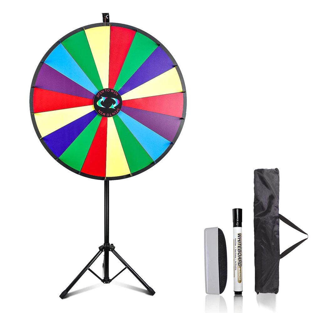 Hooomyai 30 Inch Prize Wheel with Folding Tripod Floor Stand Height Adjustable 18 Slots Color Dry Erase Spin Wheel Spinner Game for Trade Show Fortune Spinning Game