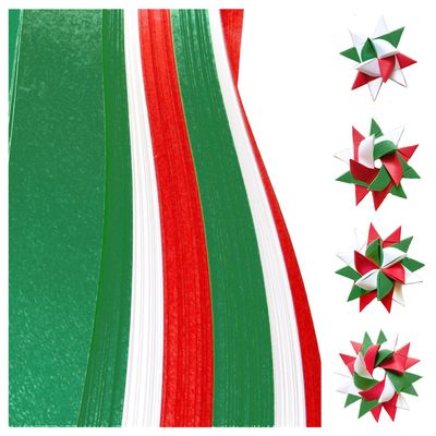3/4" Red, Green, White Paper Strips for German, Froebel, Moravian Stars & Weaving (100 strips)