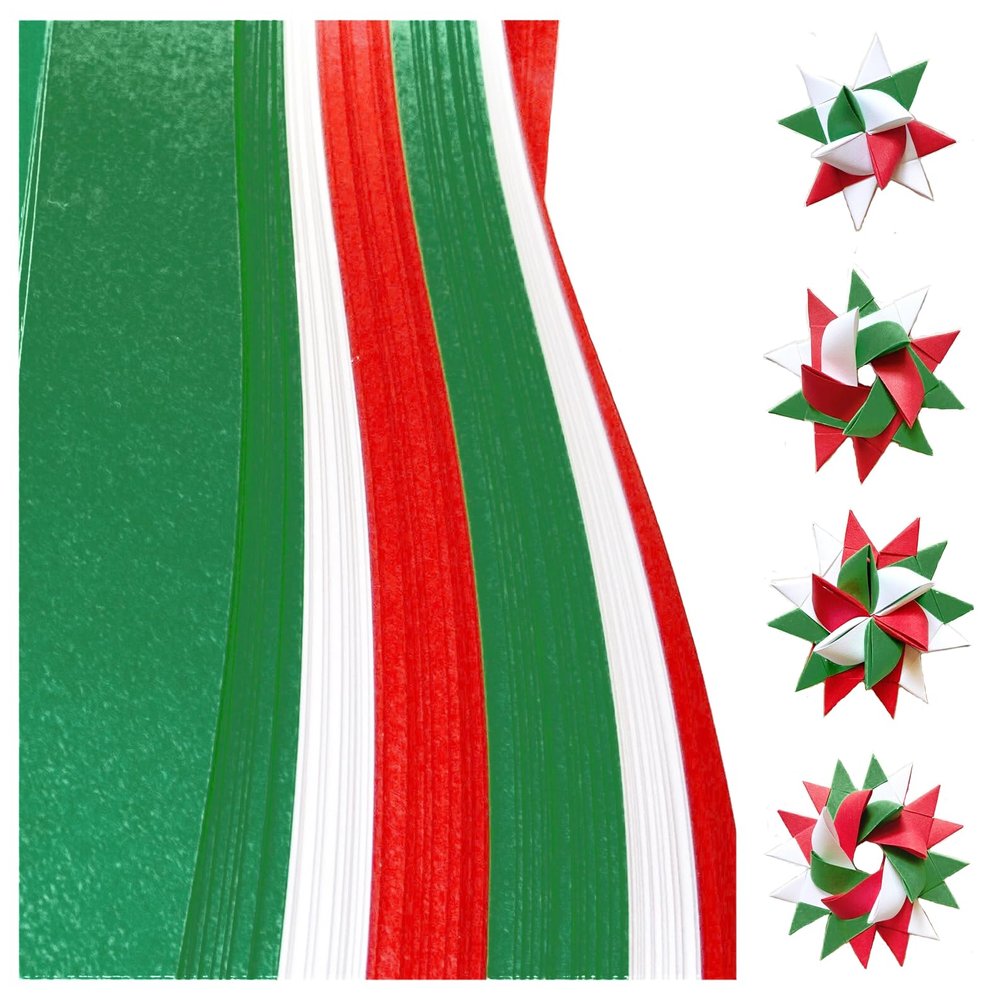 3/4" Red, Green, White Paper Strips for German, Froebel, Moravian Stars & Weaving (100 strips)