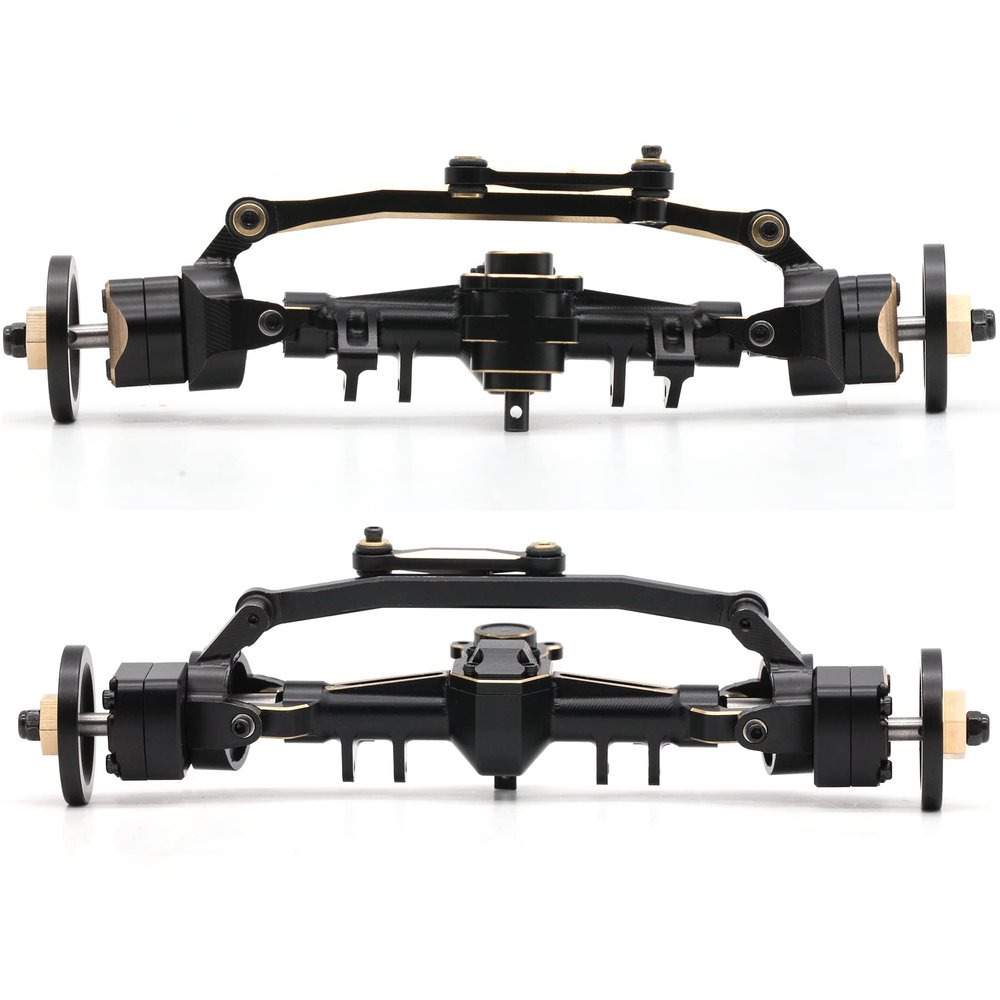 CNC Machined Front and Rear Portal Axle Set for SCX24, RC car Crawler Upgrades Housing with Brass Gears(2pcs, Black)