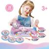 Lajeje 19Pcs Unicorn Tea Party Set  Birthday Gift for Girls Ages 3-6, Princess Pretend Play Kitchen Toy with Tin Tea Set view 2