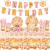 160pcs Groovy Birthday Decorations Party Supplies - Boho Daisy Birthday Banner Hippie Daisy Paper Plates Napkins Cups Tableware Set Tablecloth Cupcake Toppers for Retro Hippie Rainbow Party Decoration view 1