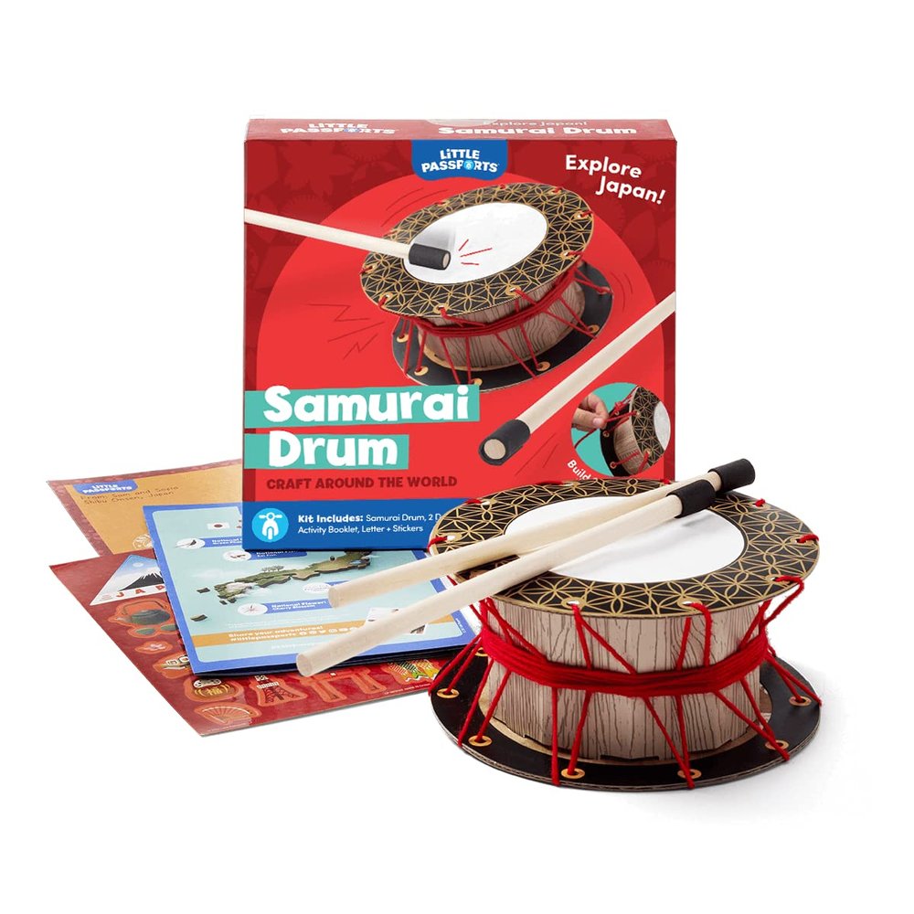 Little Passports: Craft Around The World Samurai Drum | Ages 6+ | DIY Japanese Taiko Drum Craft Kit for Kids | Music, Culture & Creativity