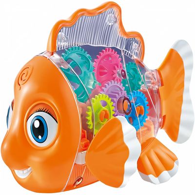 Nenekal Transparent Electric Gear Gold Fish Toddler Toys with Music & Lights. Bump and Go Technology. Perfect for Babies Tummy Time, Educational STEM Gear Toys for Boys Girls 3+