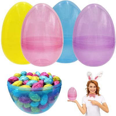 The Dreidel Company Massive Translucent Fillable Easter Eggs Colorful Bright Plastic Easter Eggs, Perfect For Easter Egg Hunt, Easter Hunt, Assorted Colors, 8" Giant Fillable Eggs (48-Pack)