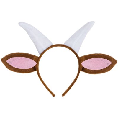 Jmkcoz Plush Goat Ears and Horns Headband Animal Cosplay Costume Headwear for Halloween Christmas Carnival Theme Party