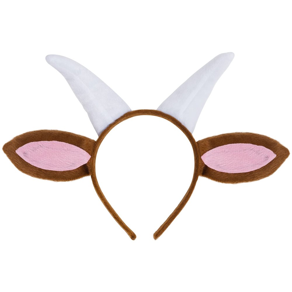 Jmkcoz Plush Goat Ears and Horns Headband Animal Cosplay Costume Headwear for Halloween Christmas Carnival Theme Party