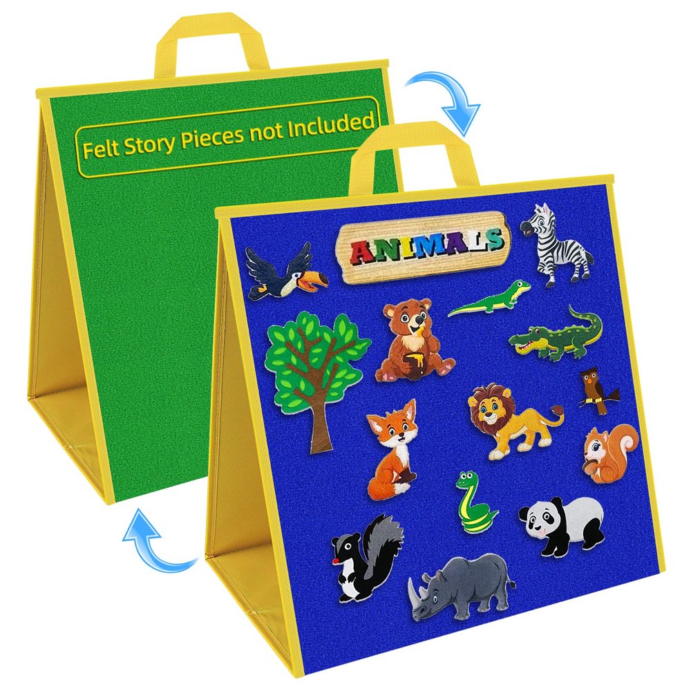 AKAYOK Double-Sided Felt Board for Toddlers & Preschool | Foldable Flannel Story Board for Interactive Learning, Classroom Play & Kids Gifts (17x17 Inches)