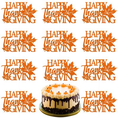 Fall Maple Leaf Thanksgiving Cake Topper - Orange Decorative Party Cake Decoration