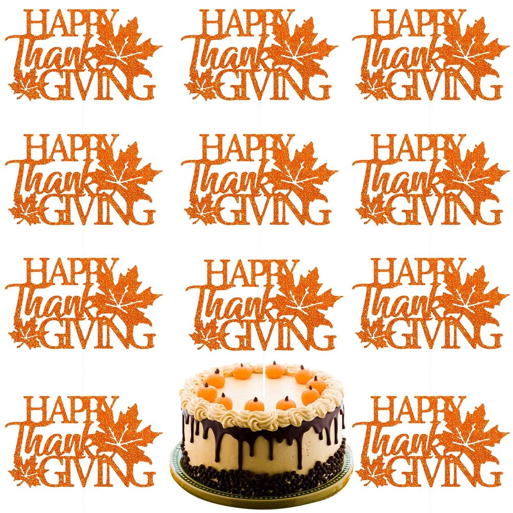 Fall Maple Leaf Thanksgiving Cake Topper - Orange Decorative Party Cake Decoration