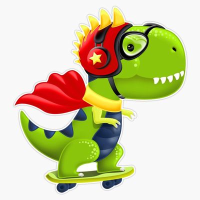 Skateboarding T-Rex Lime Green Sticker Decal Size 5"