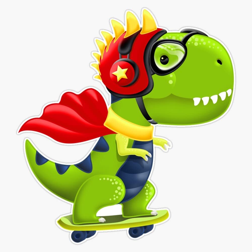 Skateboarding T-Rex Lime Green Sticker Decal Size 5"