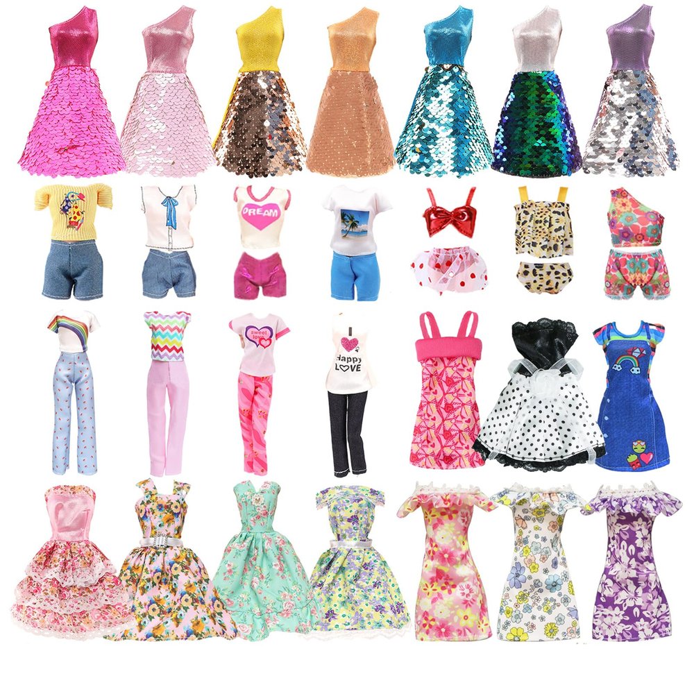 25 PCS Doll Clothes for 11.5 inch Girl Doll Including 3 Flower Dress 2 Seqien Dress 3 Casual Wear 2 Fashion Dress 2 Swimwear 10 Accessories Birthday for Girls Style in Random