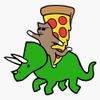 Cat and Pizza Riding Triceratops Sticker Decal Size 5" view 1
