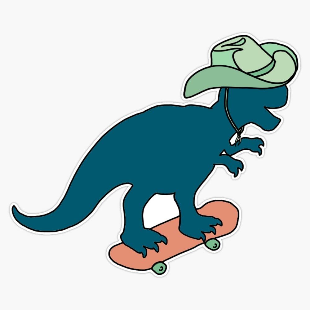 Skate Cowboy-Dinosaur Sticker Decal Size 5"