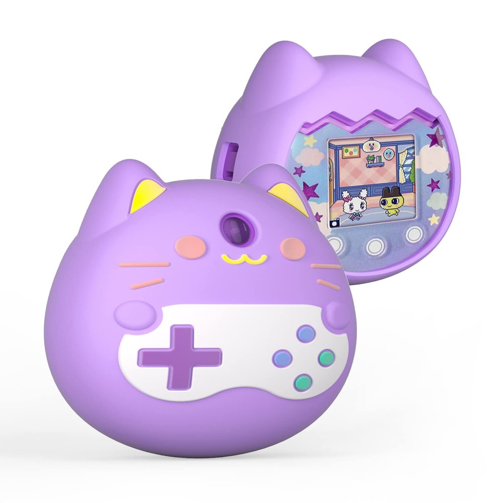 Silicone Cover Case Virtual Electronic pet Protective case Protective Skin Sleeve Shell Game Machine Protective Cover for Tamagotchi Pix for Children Birthday Gift (Purple)