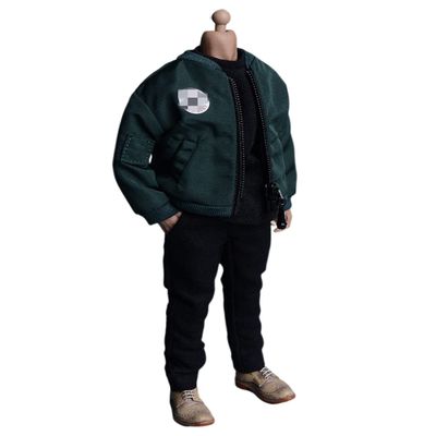 1/12 Scale Male Clothes,Men's Flight Jacket Coat Short Sleeve Striped Shirt Costume Outfit Clothing for 6inch Male Action Figure Body (Green Flight Jacket)