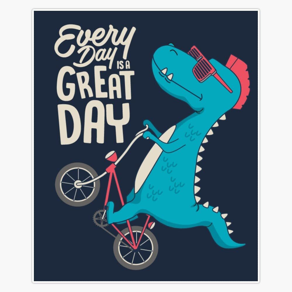 Cute Dinosaur On Bicycle Sticker Decal Size 5"