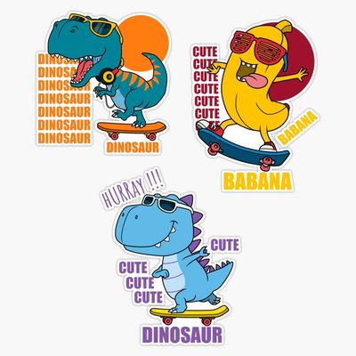Dinosaur Riding On A Skateboard Pack Sticker Decal Size 5"