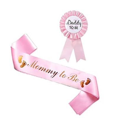TWIKKA Welcome kidspal Pairs Blue Pink Mommy to Be Shoulder Strap and Daddy to Be Badge pin Set, Baby Shower Decoration Belt, Gender Reveal/Welcome kidspal Pairs Ideal Gift