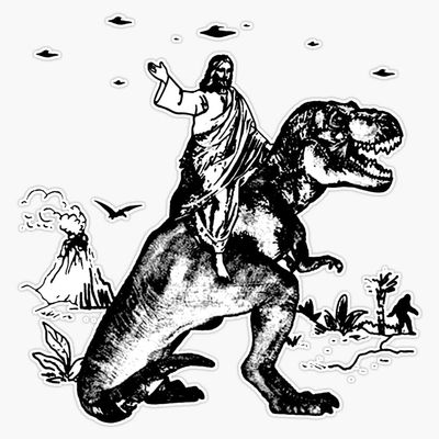 Cute Jesus Riding Dinosaurs Sticker Decal Size 5"