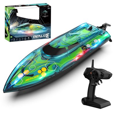 Ssccgym Remote Control Racing Boat 4CH with LED Speed Fast 20-28km/h 2.4G h155 for 14y+ Adults Beginners on Lake Pool Seas 14y+